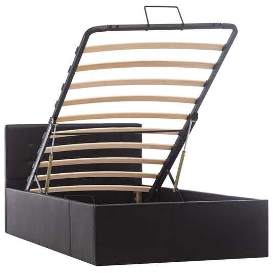 Cama hidráulica c/ arrumação 100x200cm couro artificial preto