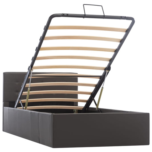 Cama hidráulica c/ arrumação 90x200cm couro artificial cinza