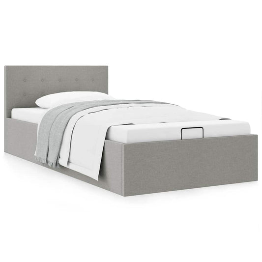 Cama hidráulica arrumação 90x200cm tecido cinza-claro