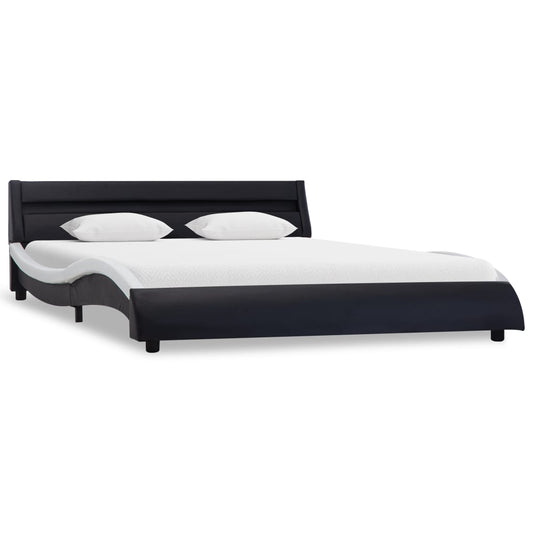 Estrutura cama c/ LEDs 180x200cm couro artificial preto/branco