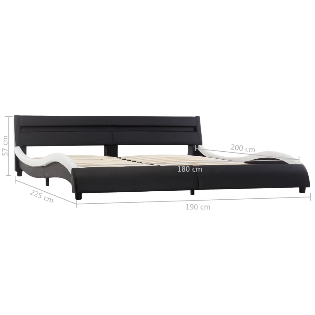 Estrutura cama c/ LEDs 180x200cm couro artificial preto/branco