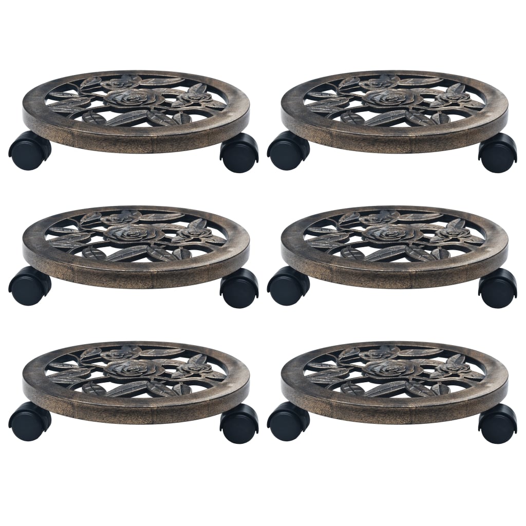 Suportes com rodas para plantas 6 pcs 30 cm plástico bronze