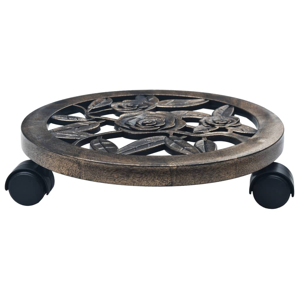 Suportes com rodas para plantas 6 pcs 30 cm plástico bronze