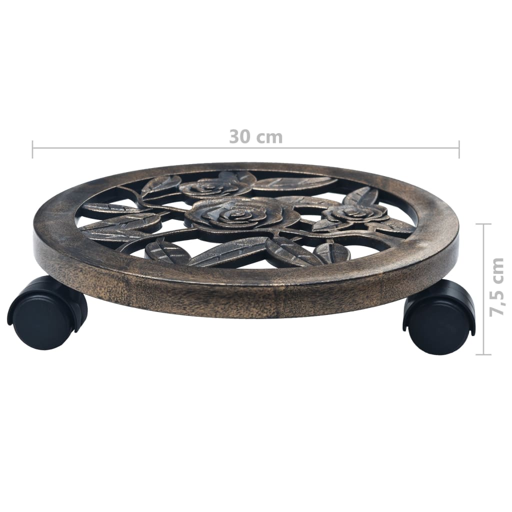 Suportes com rodas para plantas 6 pcs 30 cm plástico bronze