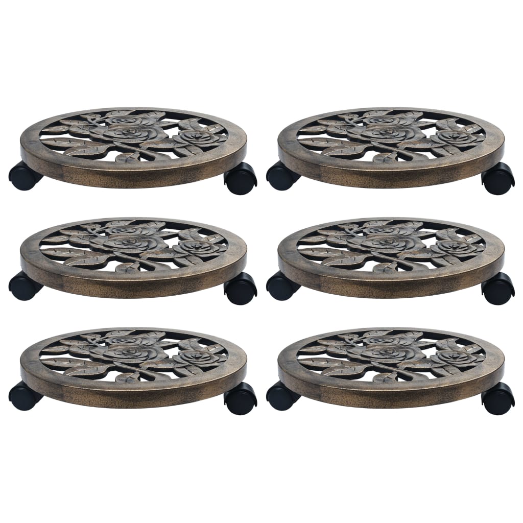 Suportes com rodas para plantas 6 pcs 38 cm plástico bronze
