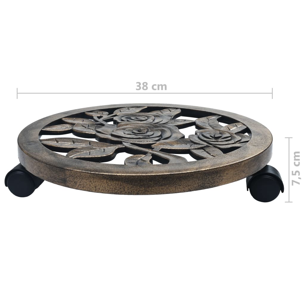 Suportes com rodas para plantas 6 pcs 38 cm plástico bronze