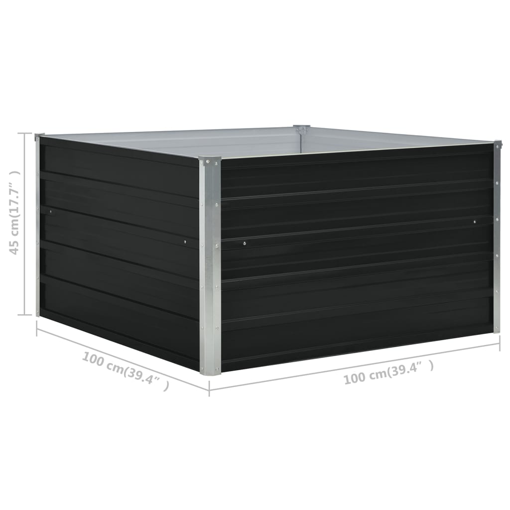 Canteiro jardim elevado 100x100x45 cm aço galvanizado antracite