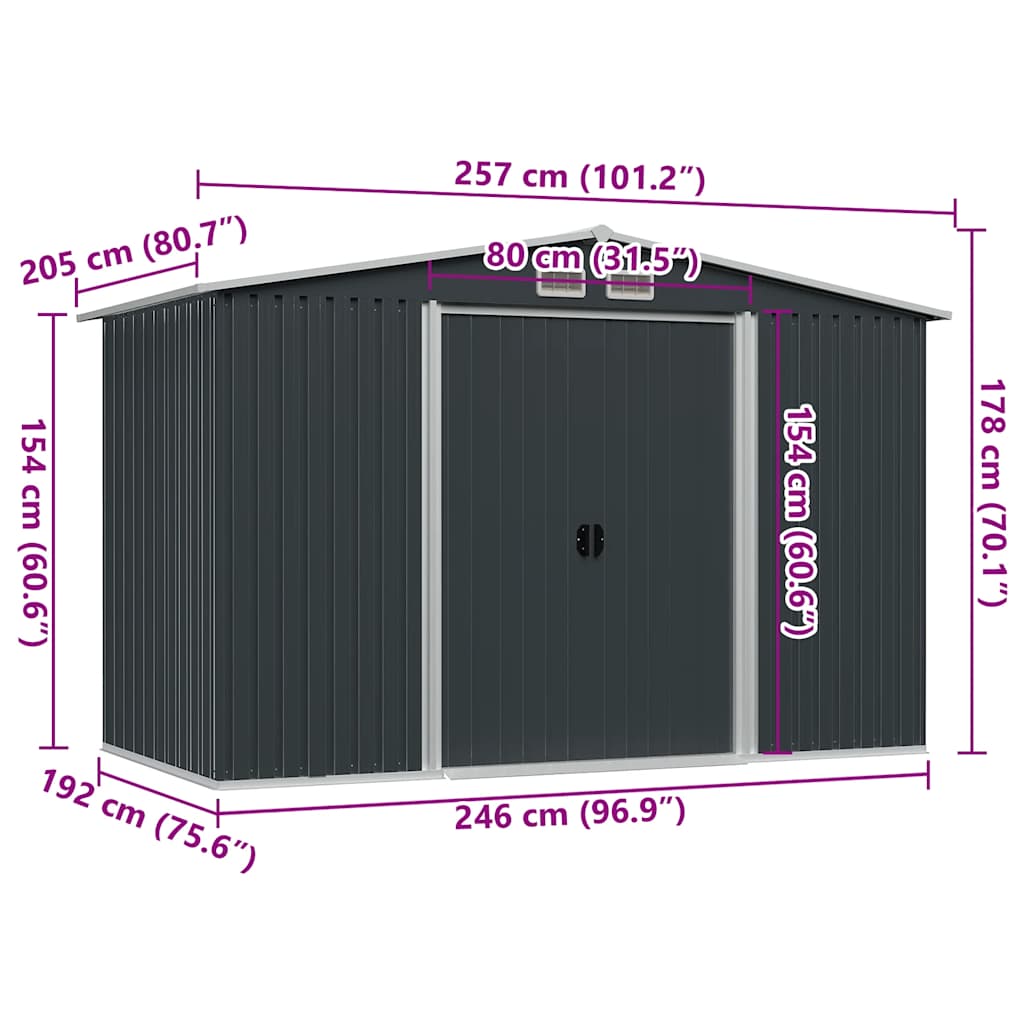 Abrigo de jardim 257x205x178 cm aço antracite