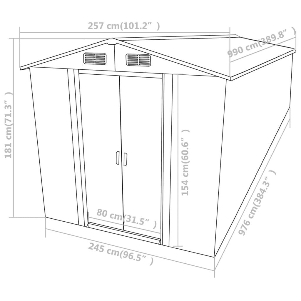 Abrigo de jardim 257x990x181 cm aço galvanizado verde