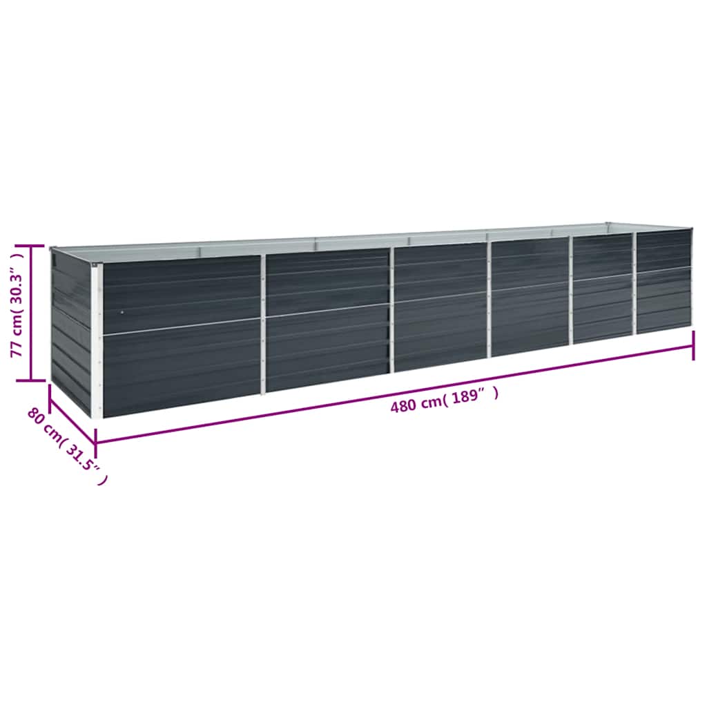 Canteiro jardim elevado 480x80x77cm aço galvanizado antracite