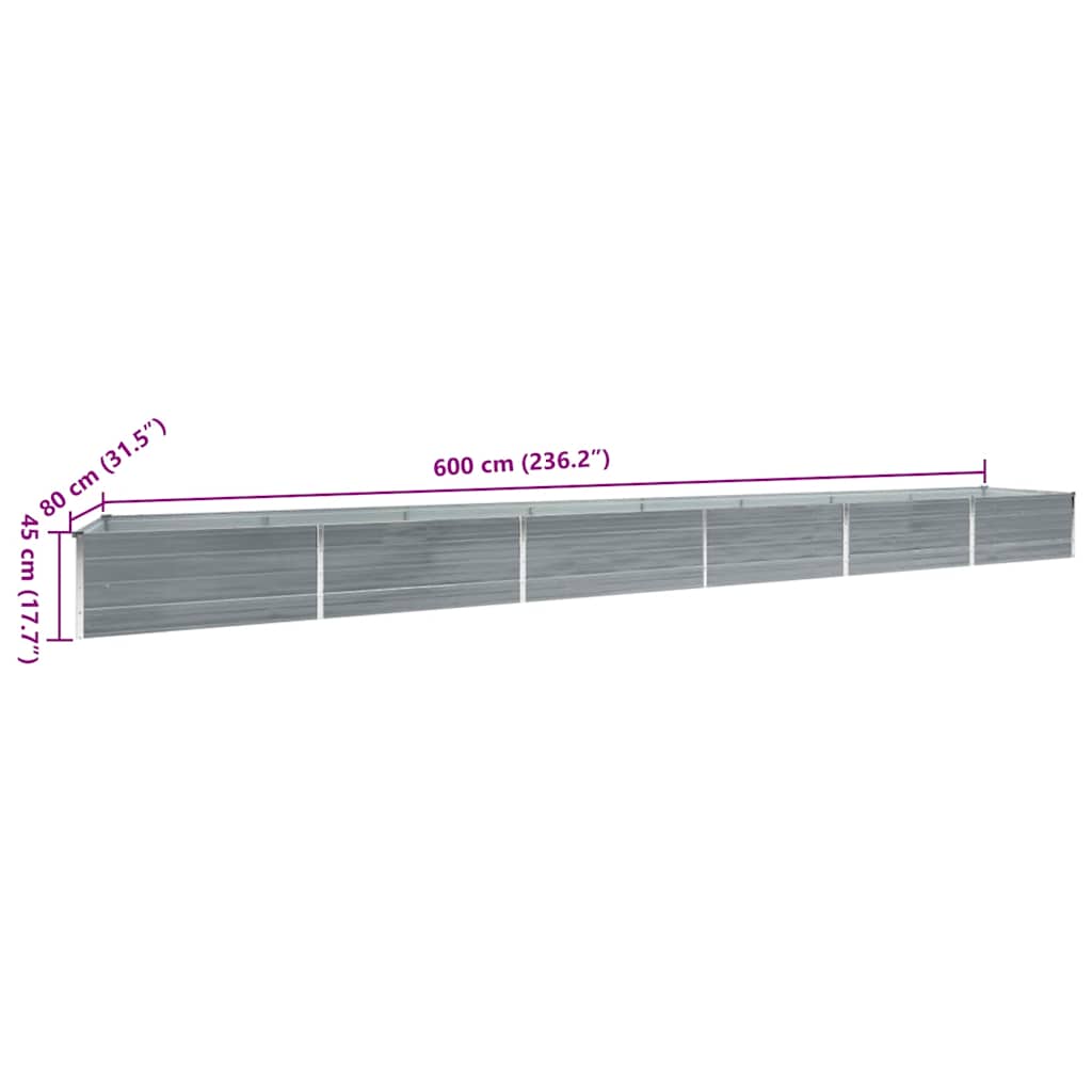 Canteiro elevado jardim aço galvanizado 600x80x45 cm cinzento