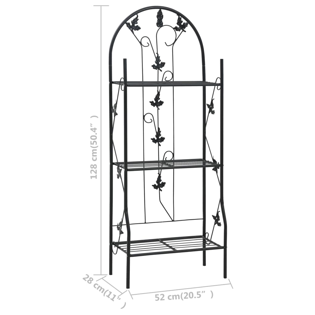 Suporte para plantas com 3 prateleiras 52x28x128 cm ferro preto