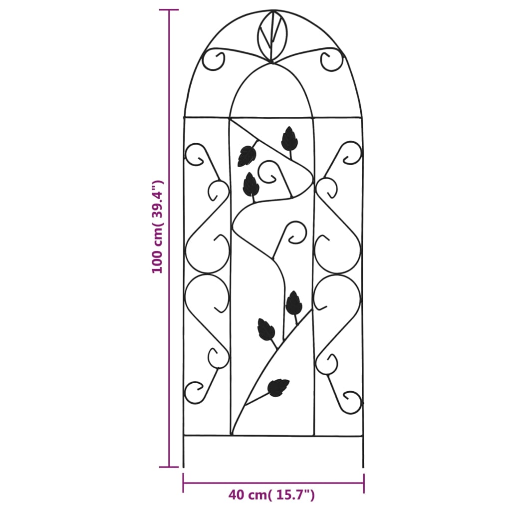 Suportes plantas trepadeiras 3 pcs 40x100 cm ferro preto