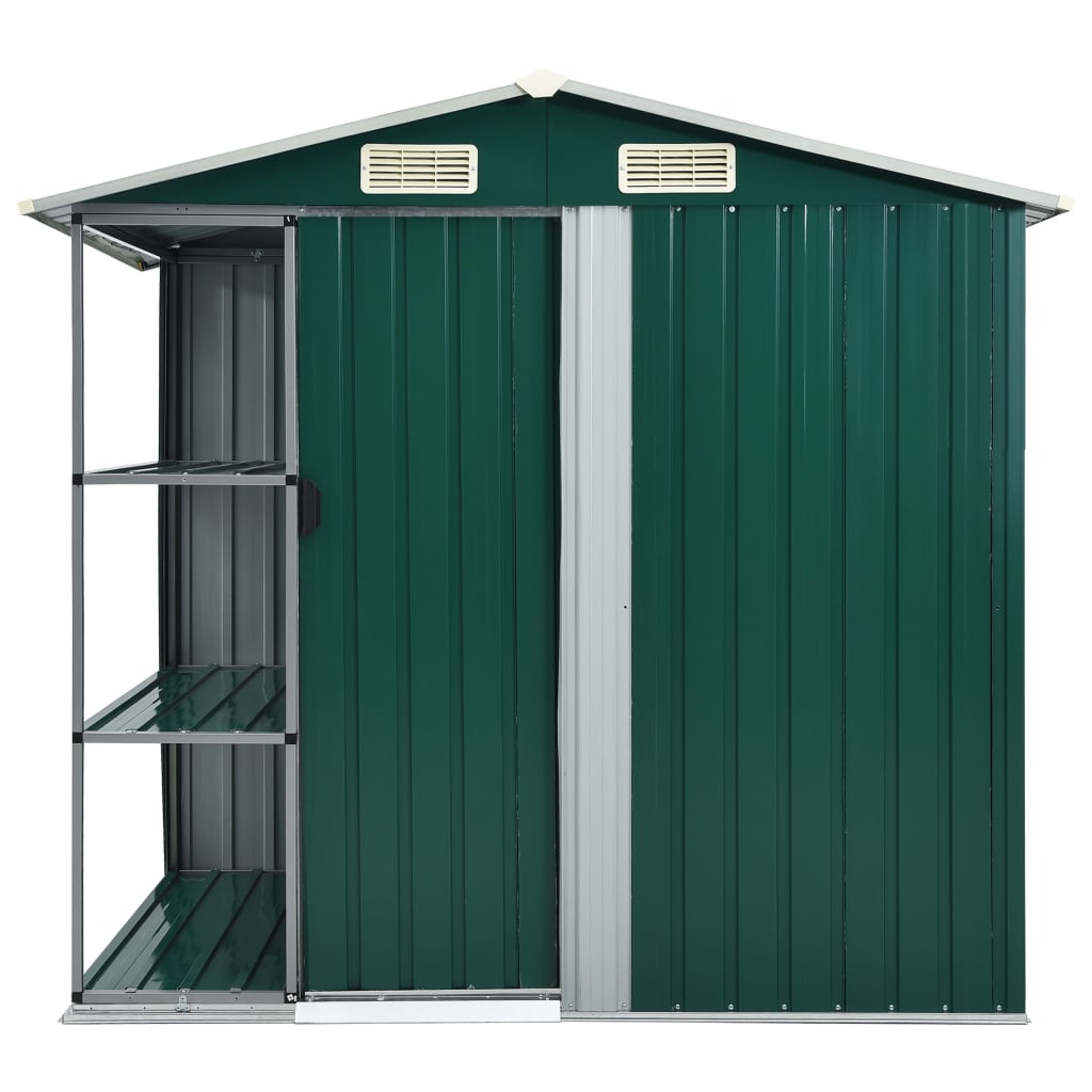 Abrigo de jardim c/ prateleiras 205x130x183 cm ferro verde