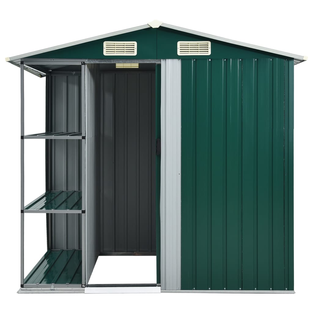 Abrigo de jardim c/ prateleiras 205x130x183 cm ferro verde