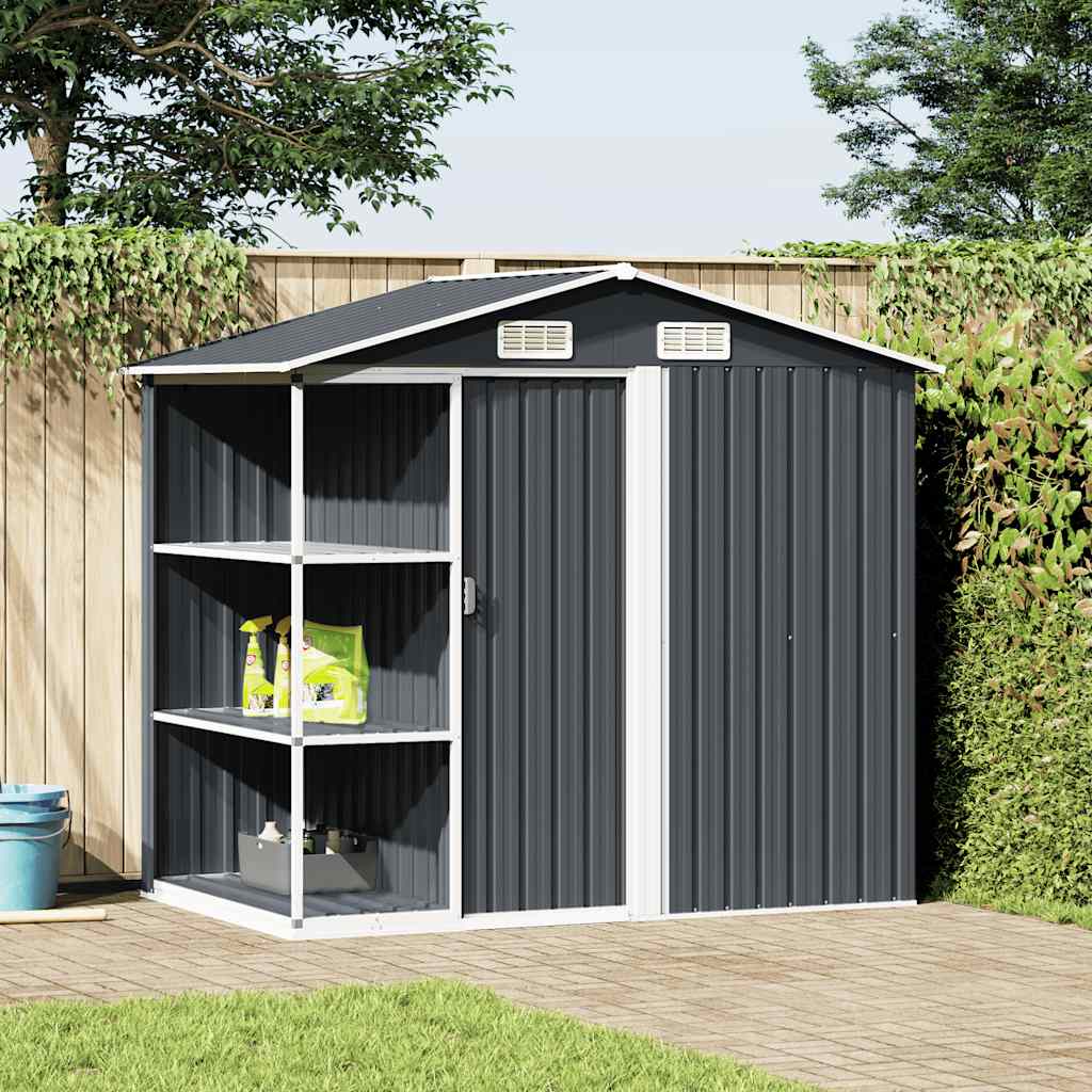Abrigo de jardim c/ prateleiras 205x130x183 cm ferro antracite