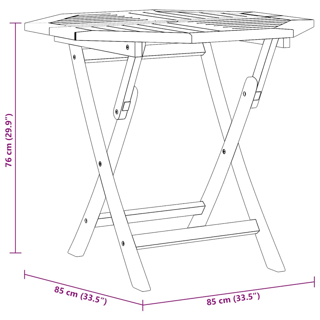 Mesa de jardim dobrável 85x85x76 cm madeira teca maciça