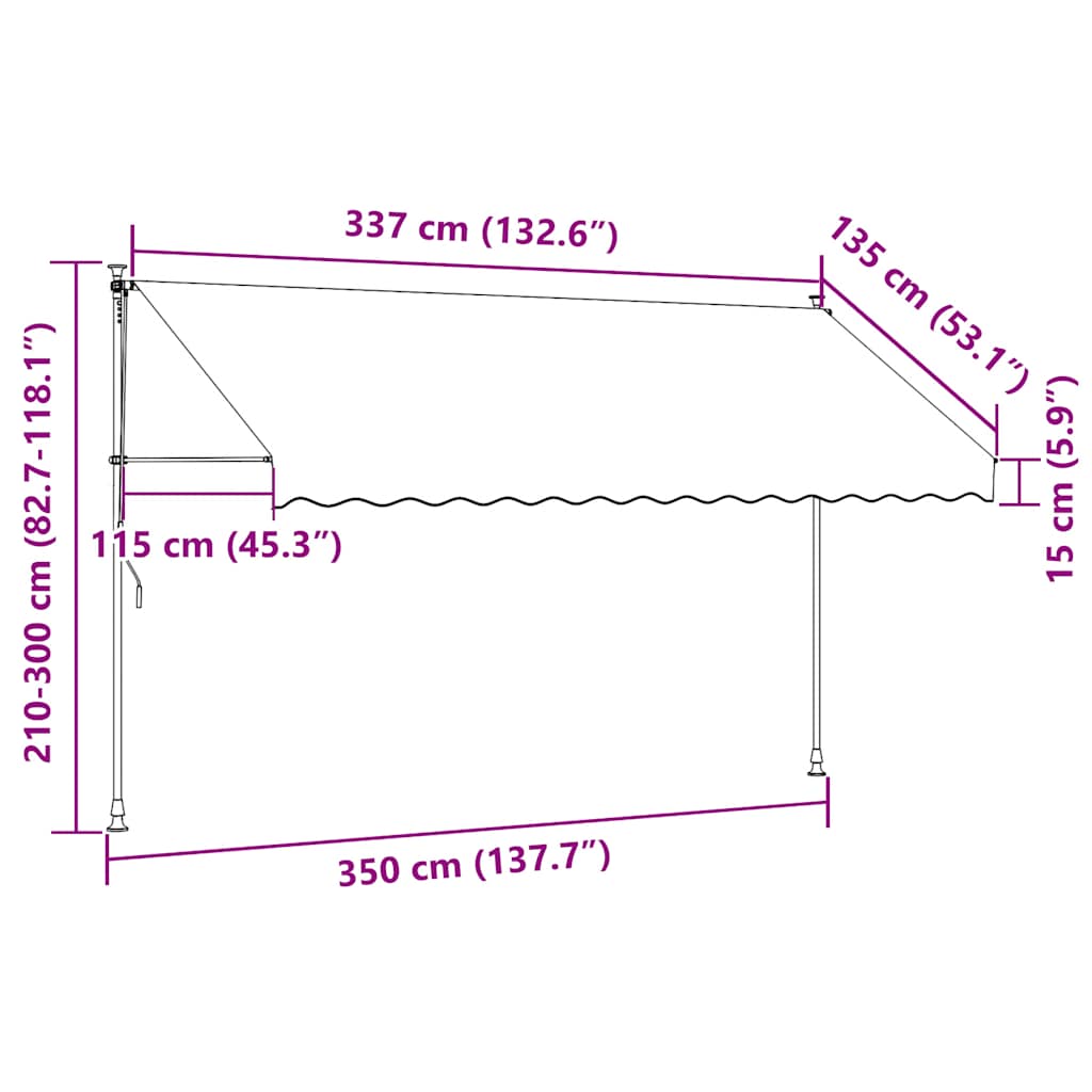 Toldo retrátil manual com LED 350 cm amarelo e azul
