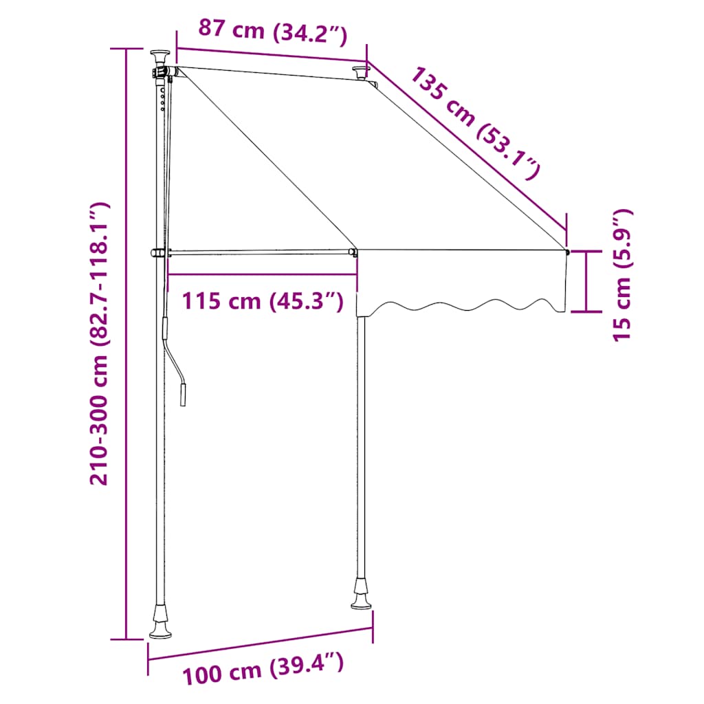 Toldo retrátil manual com LED 100 cm antracite