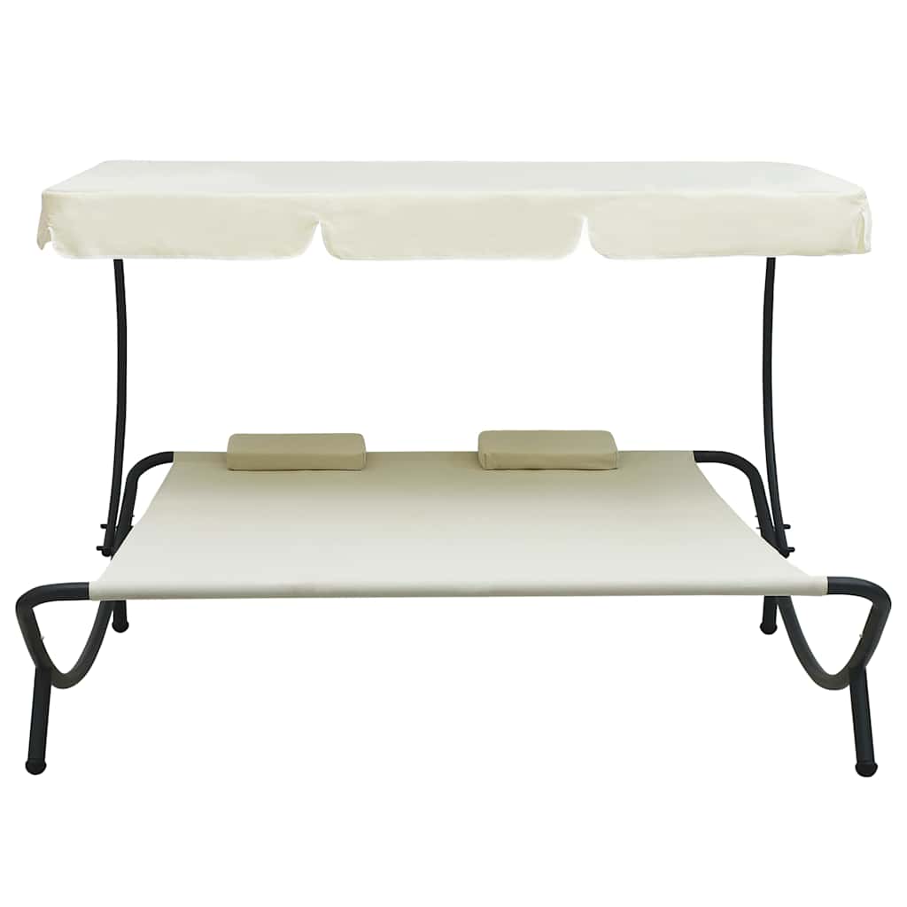 Espreguiçadeira com toldo e almofadas branco nata