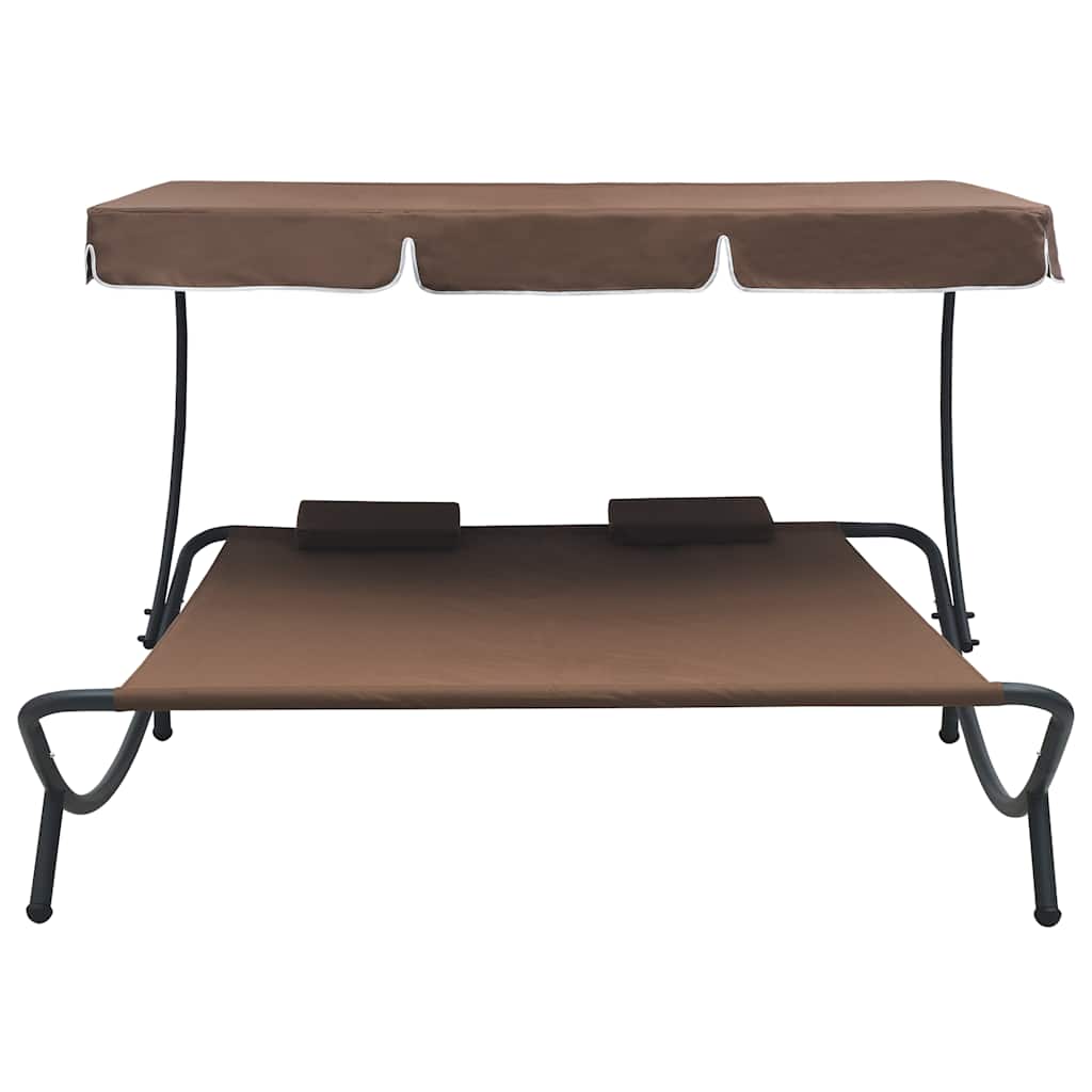 Espreguiçadeira com toldo e almofadas castanho