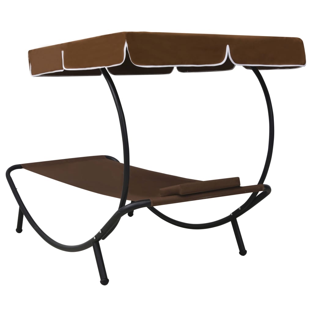 Espreguiçadeira com toldo e almofada castanho