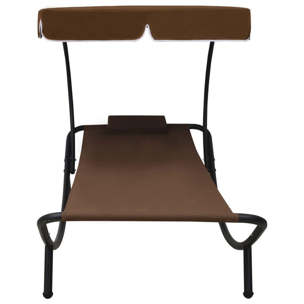 Espreguiçadeira com toldo e almofada castanho