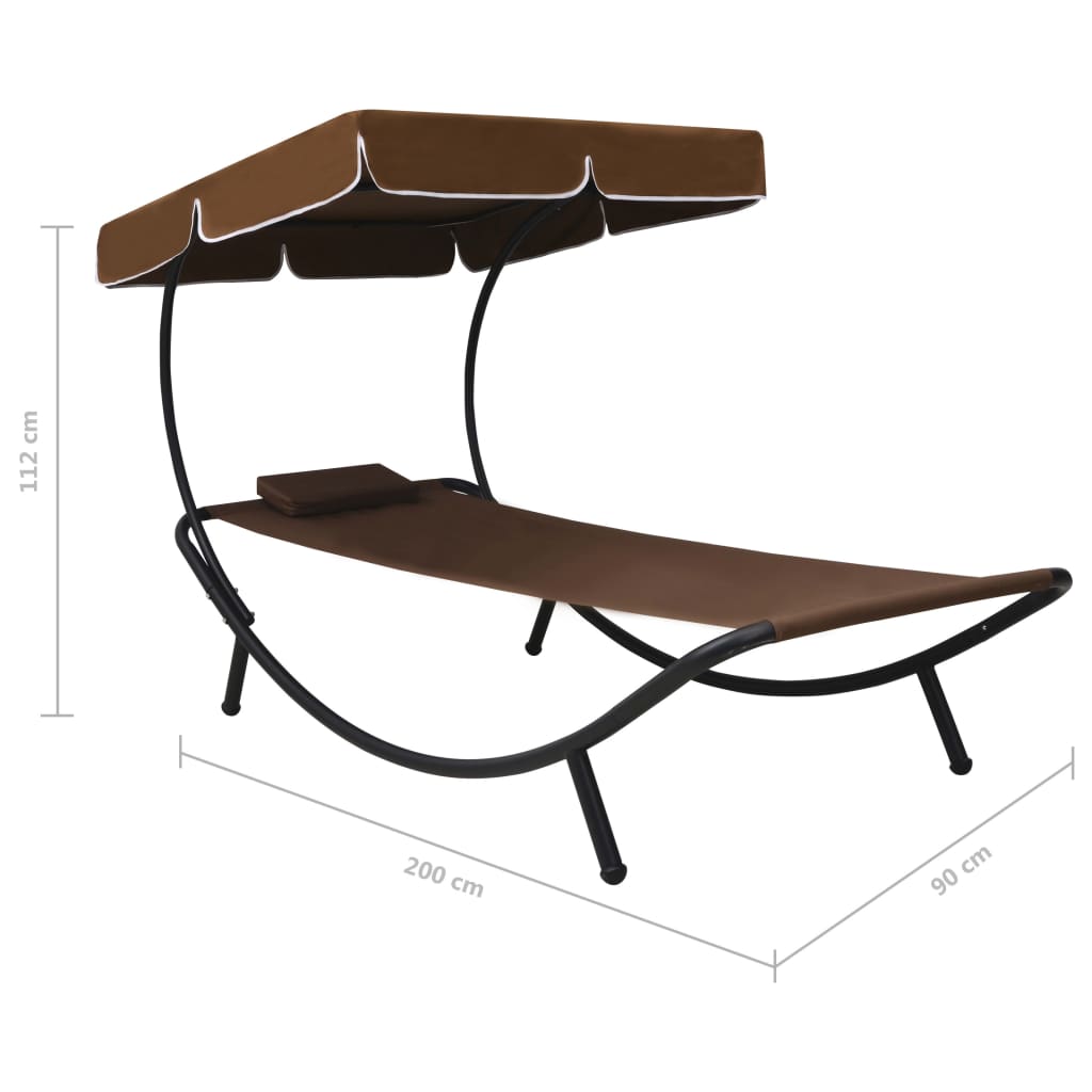 Espreguiçadeira com toldo e almofada castanho