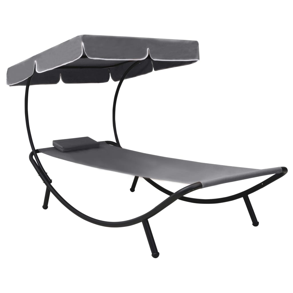 Espreguiçadeira com toldo e almofada cinzento