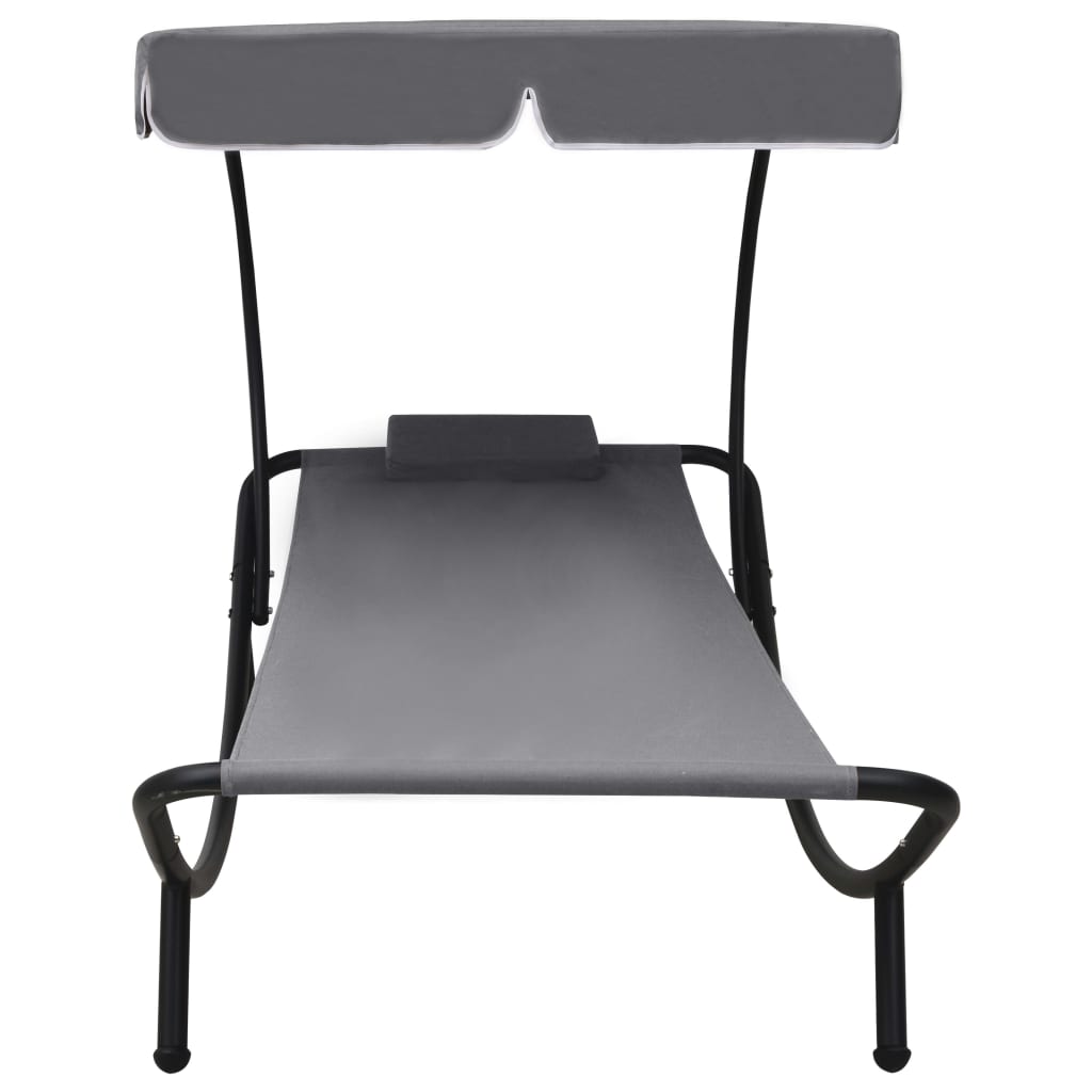 Espreguiçadeira com toldo e almofada cinzento