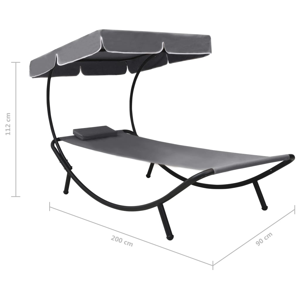 Espreguiçadeira com toldo e almofada cinzento
