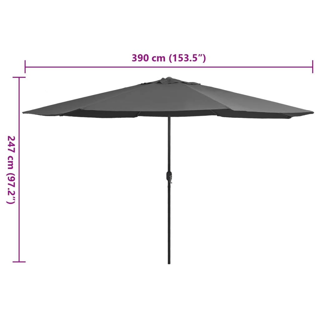 Guarda-sol de jardim com poste de metal 390 cm antracite