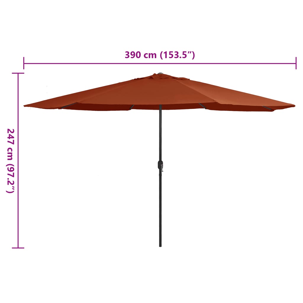 Guarda-sol de jardim com poste de metal 390 cm terracota