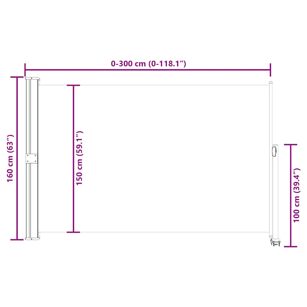 Toldo lateral retrátil para pátio 160x300 cm azul