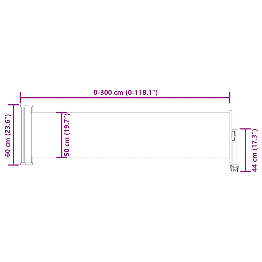 Toldo lateral retrátil para pátio 60x300 cm creme