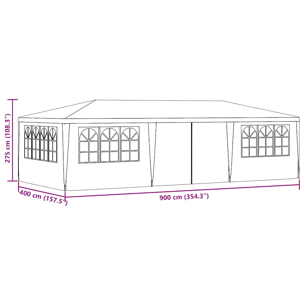Tenda festas com paredes laterais 4x9m 90g/m² antracite