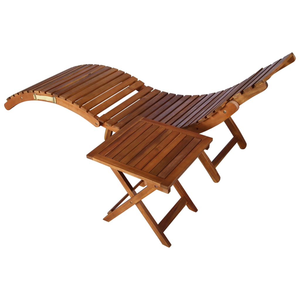 Espreguiçadeira com mesa madeira de acácia maciça castanho