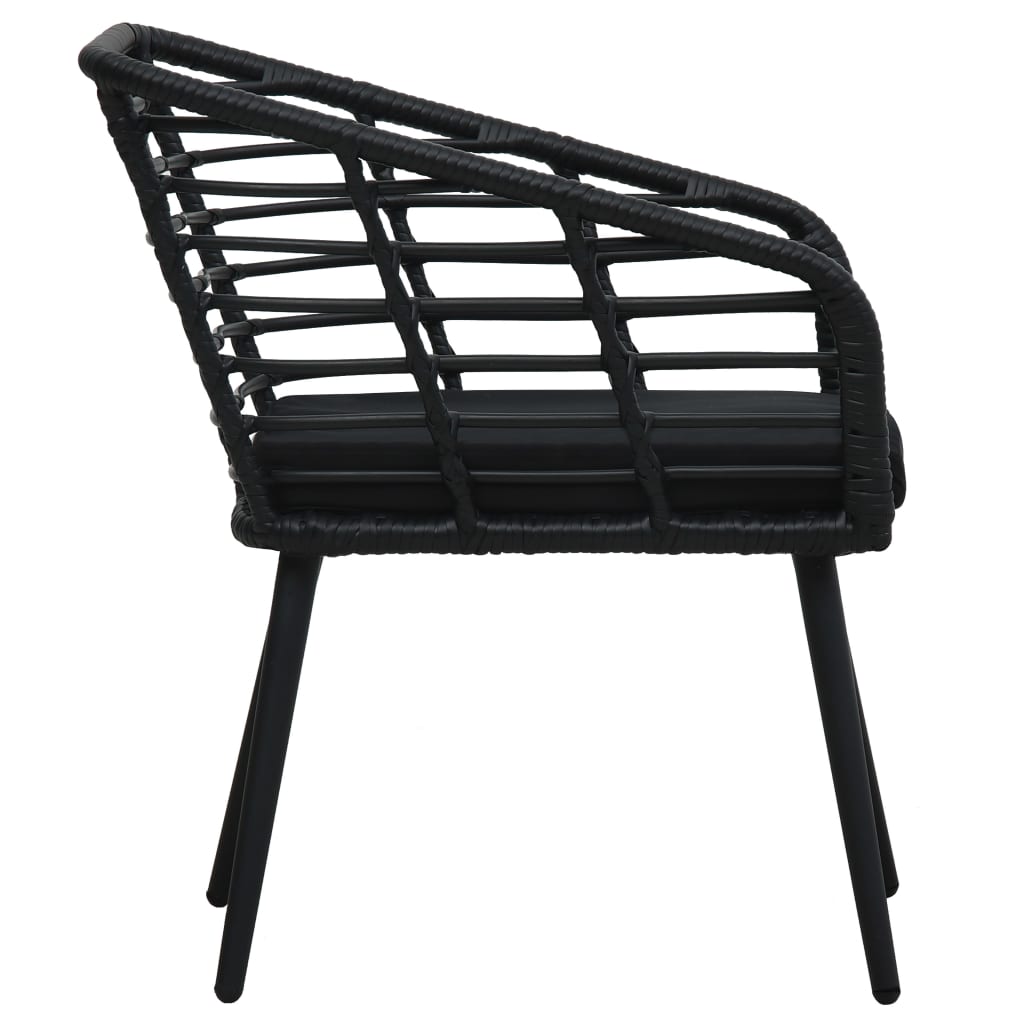 Cadeiras de jardim com almofadões 2 pcs vime PE preto