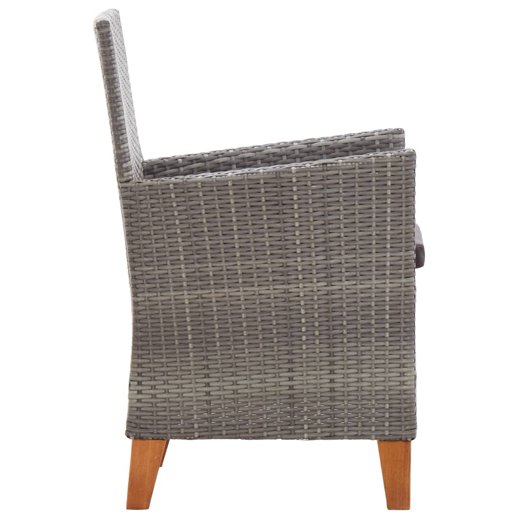Cadeiras de jardim 2 pcs c/ almofadões vime PE cinzento