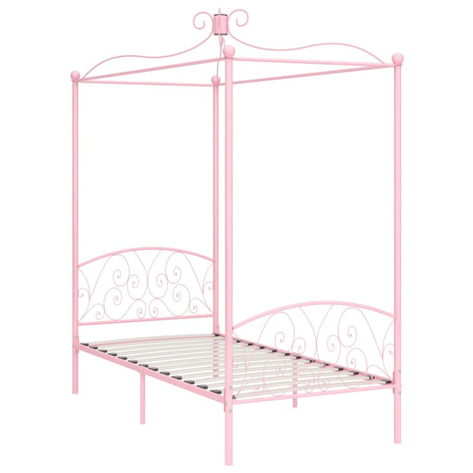 Estrutura de cama com dossel 90x200 cm metal cor-de-rosa