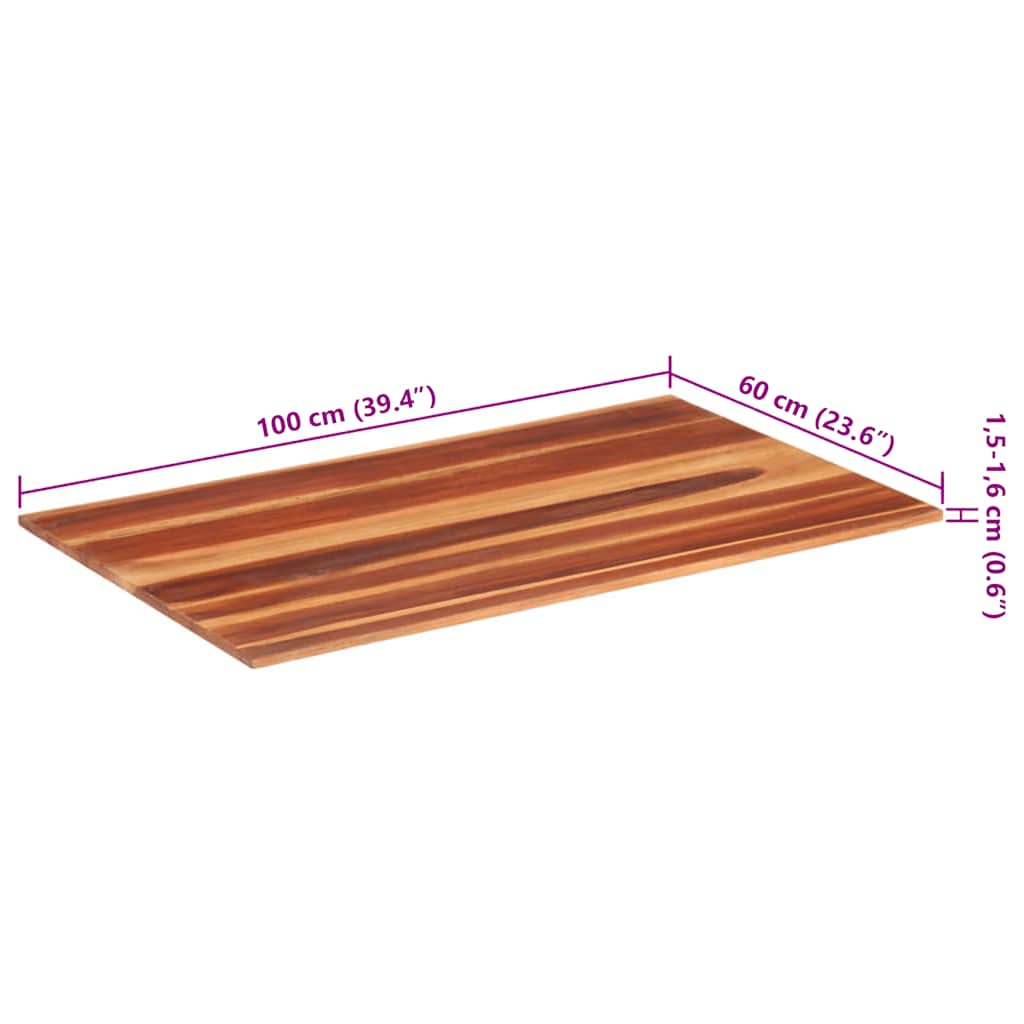 Tampo de mesa madeira de acácia maciça 15-16 mm 60x100 cm