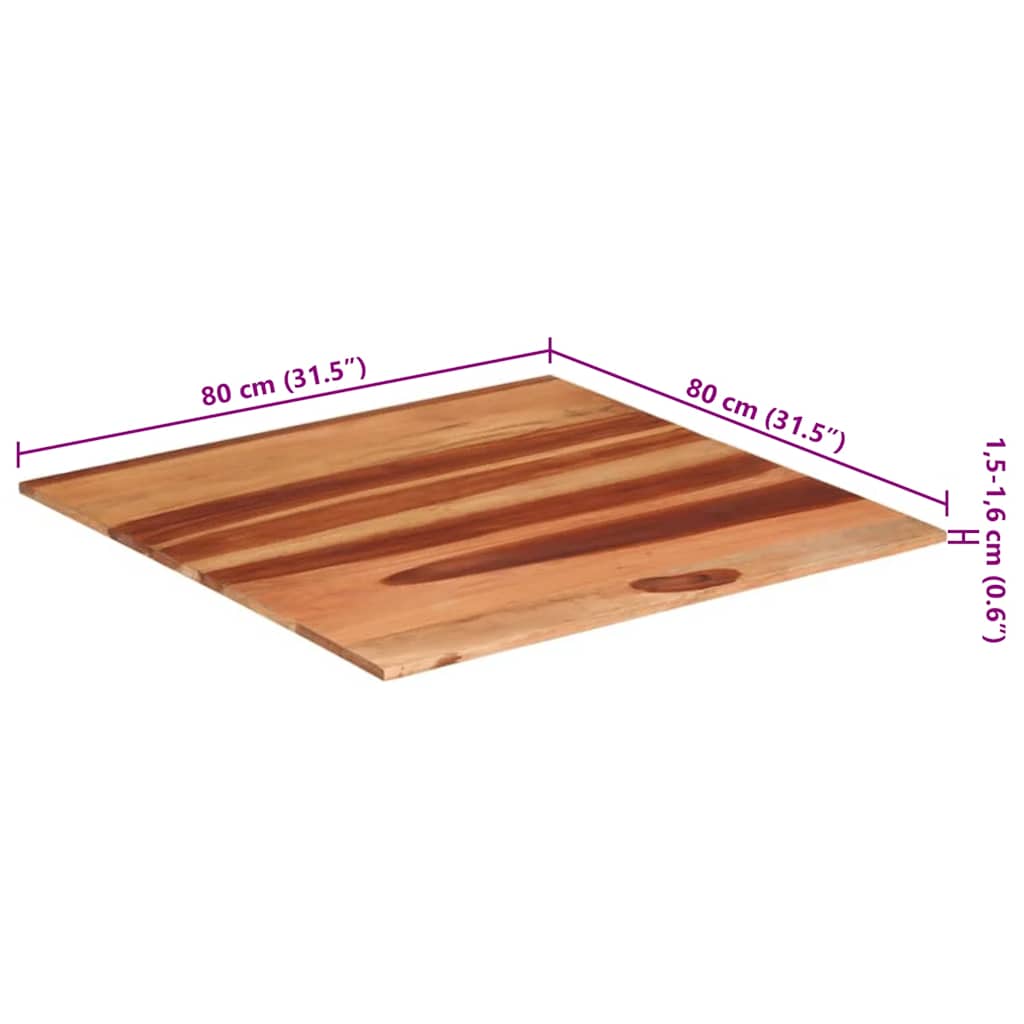 Tampo de mesa madeira de acácia maciça 15-16 mm 80x80 cm