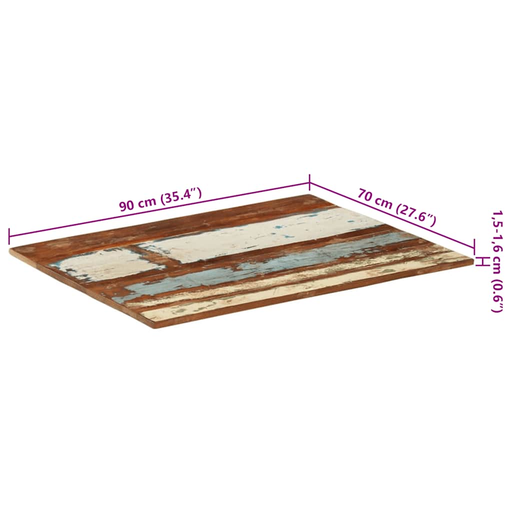 Tampo mesa retangular 70x90cm 15-16mm madeira recuper. maciça