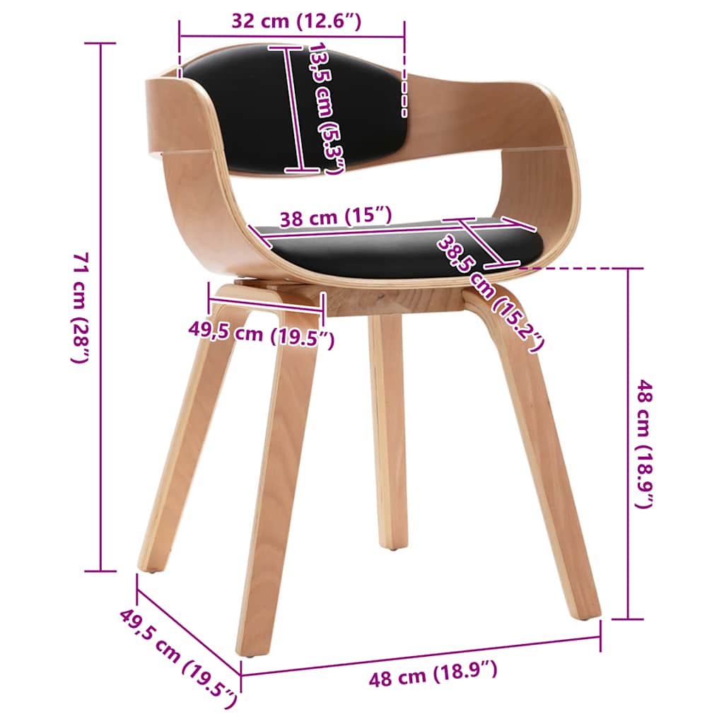 Cadeiras jantar 2 pcs madeira curvada e couro artificial