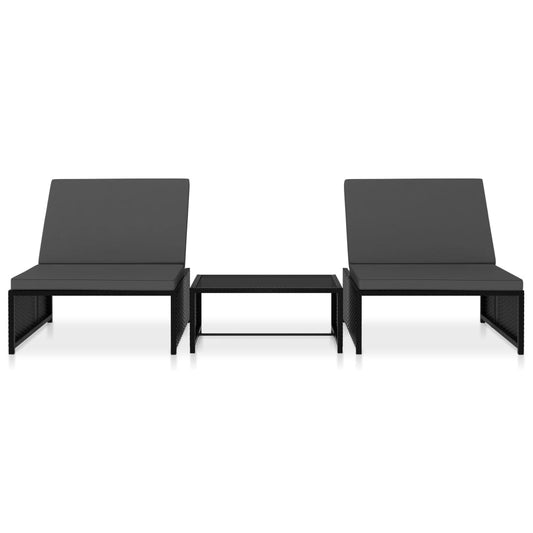 Espreguiçadeiras com mesa 2 pcs vime PE preto
