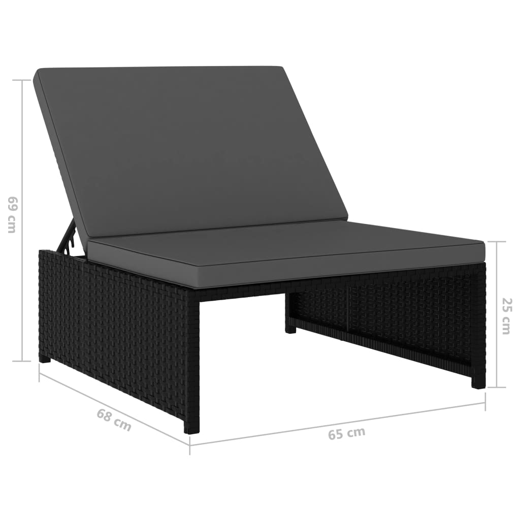 Espreguiçadeiras com mesa 2 pcs vime PE preto
