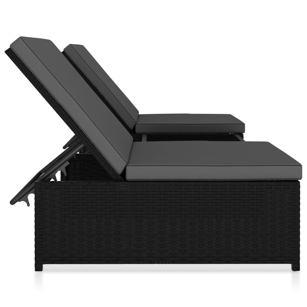 Espreguiçadeiras com mesa 2 pcs vime PE preto