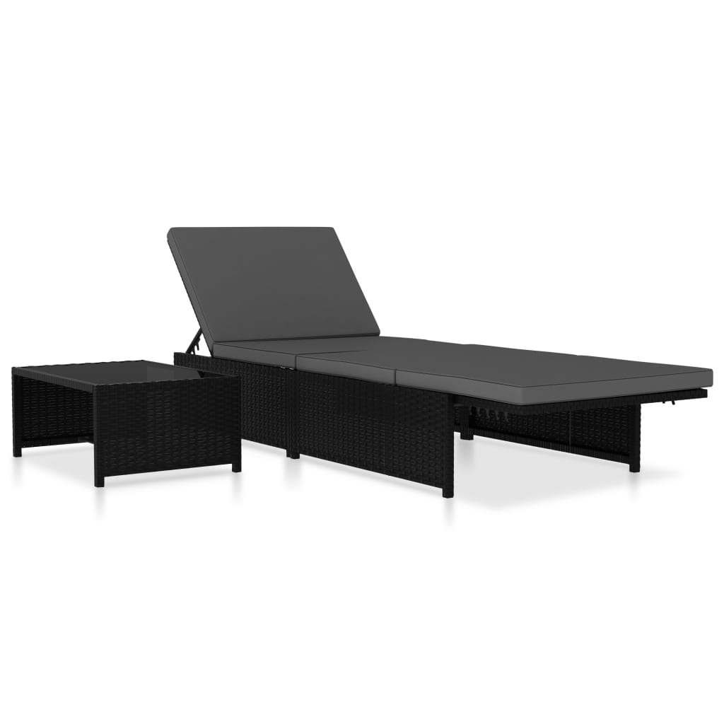 Espreguiçadeiras com mesa 2 pcs vime PE preto