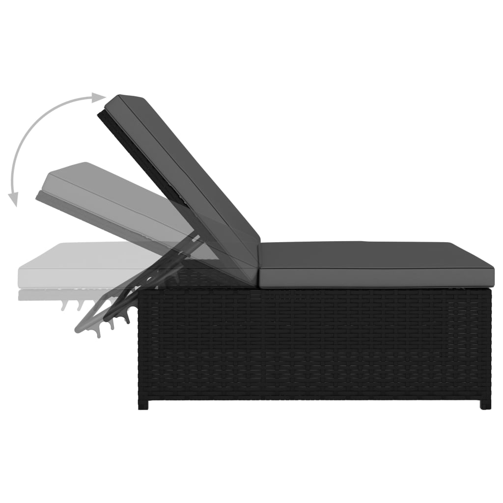Espreguiçadeiras com mesa 2 pcs vime PE preto
