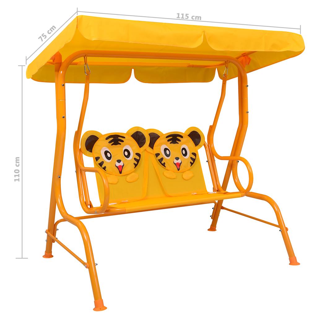Banco de baloiço para crianças 115x75x110 cm tecido amarelo